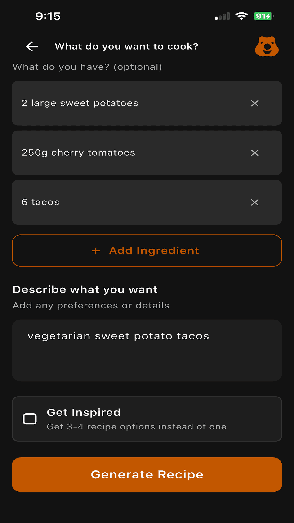 Enter your ingredients