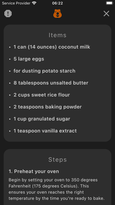 Recipe detail and steps in Quokkit